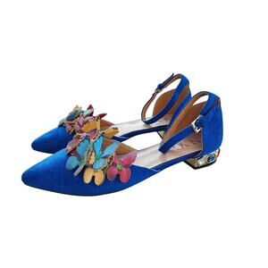 NUYG Blue 3D Butterfly Appliqué Faux Suede Gem Embellished Flats 9